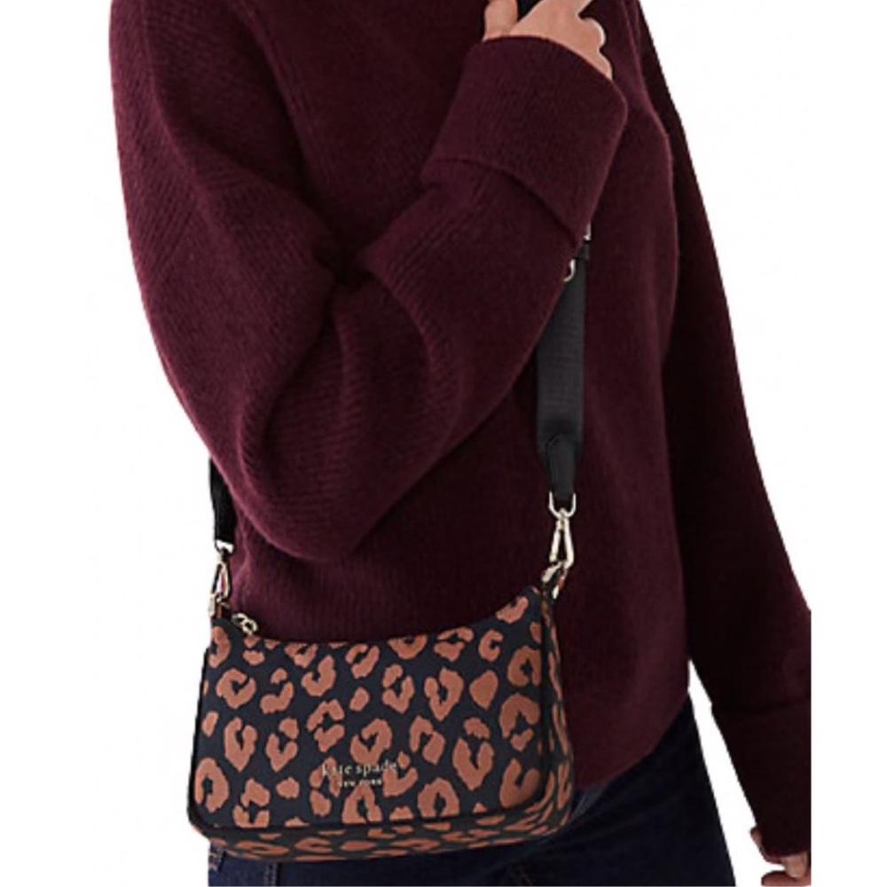 Kate Spade Sam The Little Better Leopard Jacquard Crossbody Bag NEW